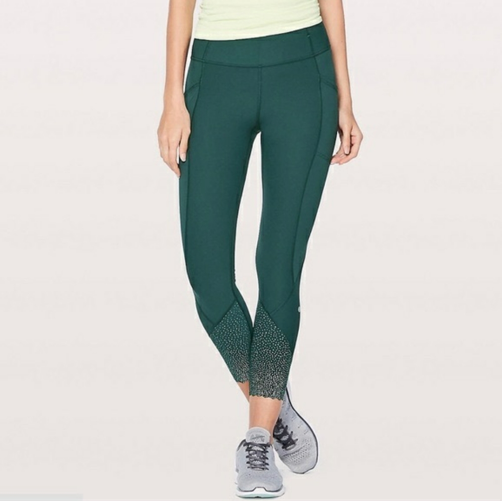 Lululemon Tight Stuff Reflective High Rise Green Compression Leggings Sz 6 24”